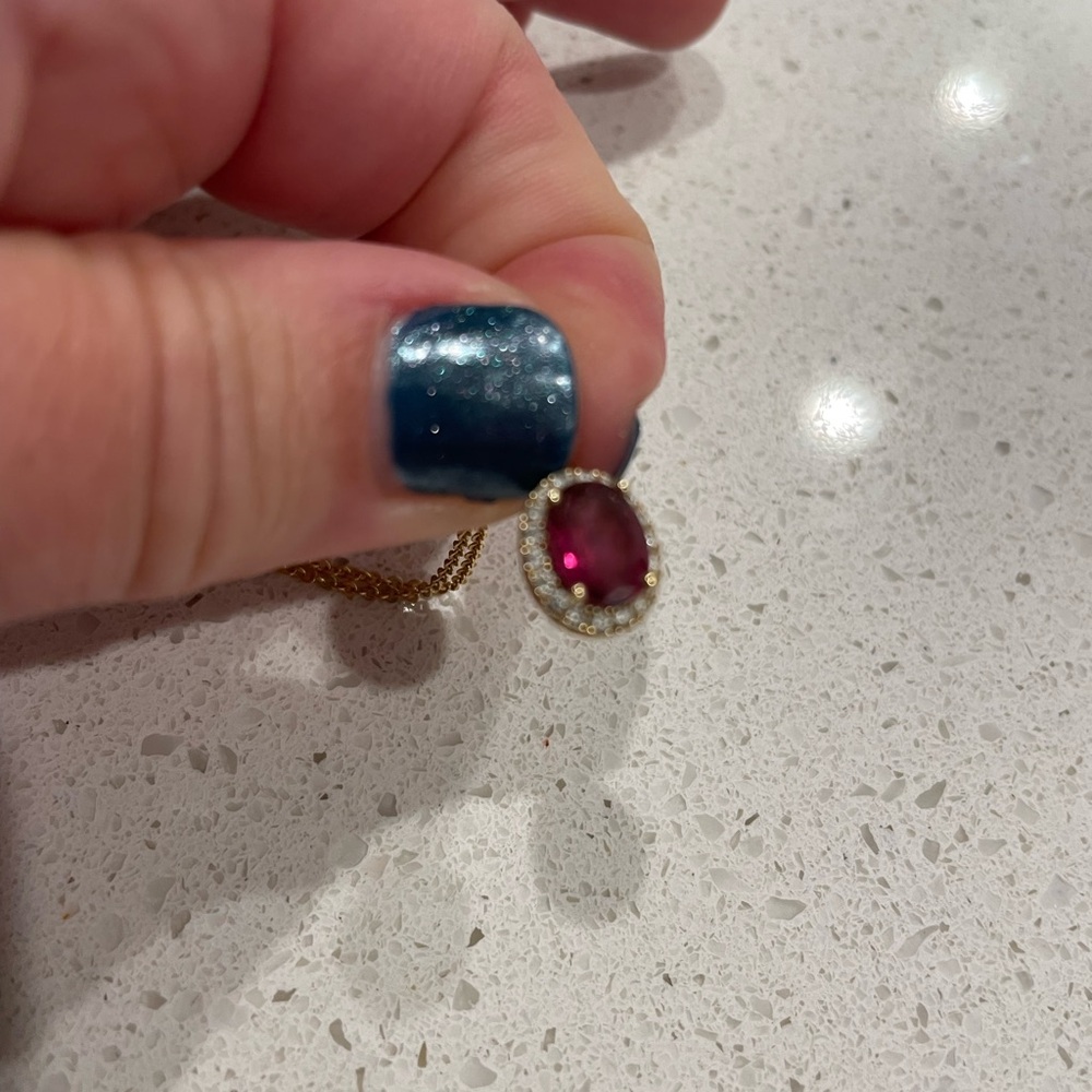 14k yellow gold chain with 14k gold red stone pendant